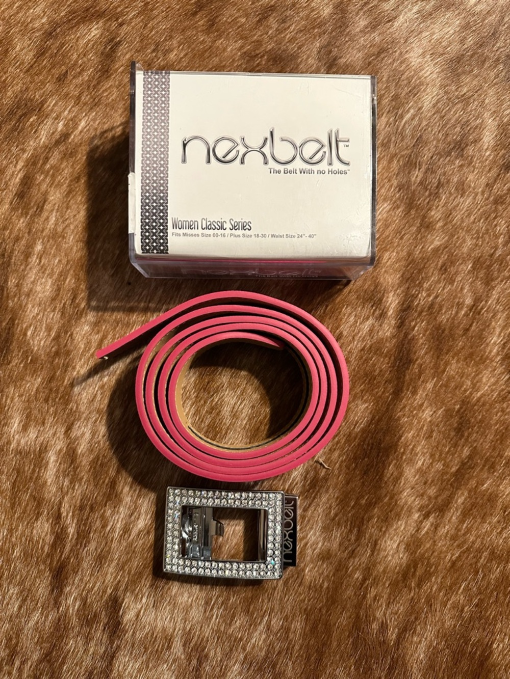 nexbelt Women Classic Series Pink Belt with Crystal Buckle